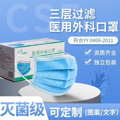 醫(yī)用口罩獨(dú)立包裝三層防護(hù)含熔噴布盒裝醫(yī)用一次性口罩外科批發(fā)