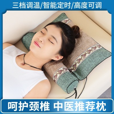 電加熱頸椎枕頭圓柱連體枕保護頸椎枕頭艾久枕艾鹽枕頭粗鹽熱敷