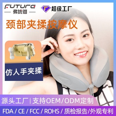 跨境熱銷(xiāo)頸部按摩枕 U型肩頸夾揉加熱護(hù)頸按摩神器熱敷肩頸按摩儀