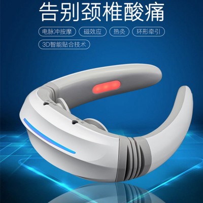 智能語音頸部按摩器充電肩頸按摩儀廠家頸椎按摩器加熱脈沖理療儀