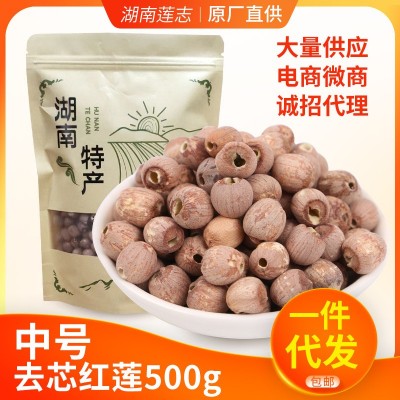 郵湖南湘蓮過篩湘蓮中號去芯紅蓮500g通芯帶皮去芯蓮子干 貨直供