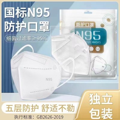 N95國標防護口罩3D立體5層雙熔噴獨立包裝一次性口罩批發