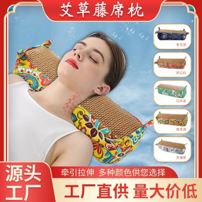 艾草枕頭夏天涼枕艾草家用成人兒童頸椎枕艾灸虎頭枕老粗布涼席枕